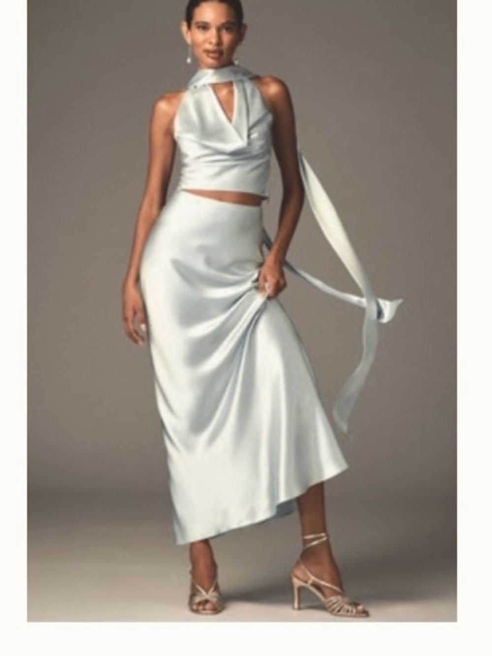 Satin Maxi Skirt in Pale Silver-Blue